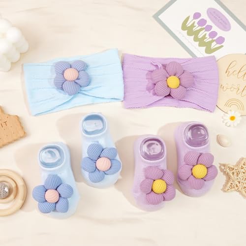 JOYOYO Baby Girl Headband and Socks Non-Slip Floral Socks and Soft Flower Head Wear for Babies Infants Toddlers - color: Flower/10pcs-B
