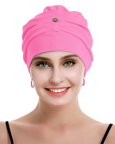 osvyo Cotton Chemo Turbans for Women Cancer Hairloss hat - Cotton Lightweight Headwear Sealed Packaging - color: Cotton Fuscia Pink