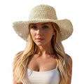 Floppy Big Beach Straw Hats for Women Foldable Summer Wide Brim Packable Sun Hat Womens Travel Straw Fedora Hat - color: Beige-4