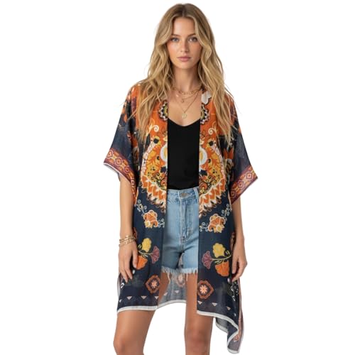 Kimonos for Women Casual Swimsuit Coverup Lightweight Boho Kimono Cardigans for Summer - color: Rz-autumn Noir