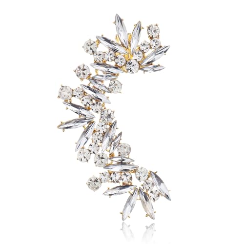 Rhinestone Silver Full Ear Cuff Earrings for Women Ear Clip Wrap Statement Climber Crawler Earrings for Women Hypoallergenic Silver Wedding Jewelry Gifts - color: Gold Right