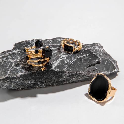 Statement Rings For Women Chunky Gold Ring Unique Cocktail Rings Vintage Big Black Drip Ring Fashion Punk Jewelry For Women - style: suit