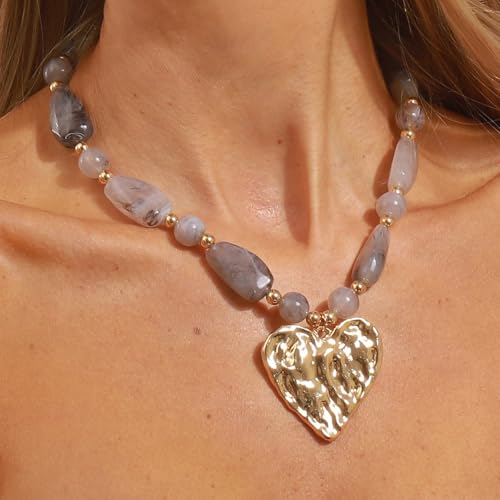 Chunky Acrylic Beaded Necklace for Women Colorful Acrylic Beaded Choker Round Beads Statement Necklace Fashion Jewelry - color: grey