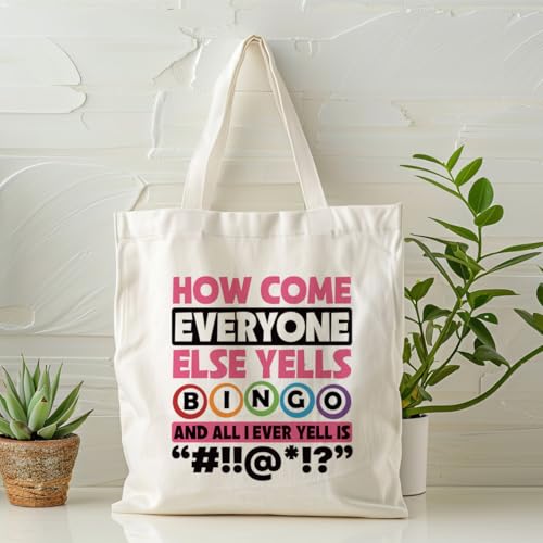 Canvas Tote Bag Aesthetic for Women,Reusable Canvas Cute Shoulder Bag for Grocery, Shopping, Beach & Daily Use - color: Bingo Player