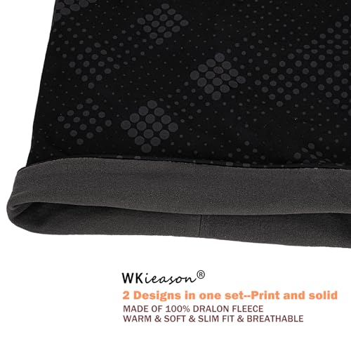 WK IEASON Winter Thermal Fleece Hat Scarf Set for Men Women Warm Windproof Cap Neck Warmer Fleece Beanie Scarf Set for Skiing - color: Black/Grey Dots