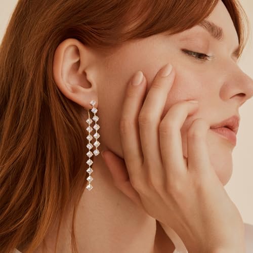 Awinesn Sterling Silver Dangle Earrings for Women Trendy Cubic Zirconia Long Dangle Drop Earrings Dainty Minimalist for Prom Party Jewelry - style: square