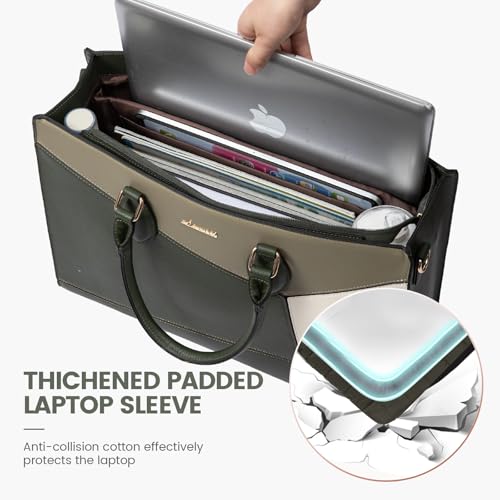 LOVEVOOK Laptop Tote Bag for Women Work Travel, Stylish Teacher Bag Purse Computer Bag, Nurse Bags Briefcase Business Handbag - color: White-pink - Off-white(leather), size: 15.6 Inch