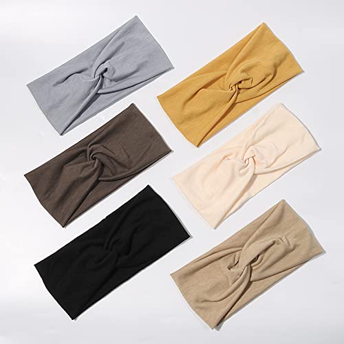 Artilady 6 Pack Wide Boho Headbands for Women - Soft Yoga Elastic Hair Bands for Girls Workout Running Sport Headwrap Non-slip Breathable (Solid) - color: 6pcs Solid