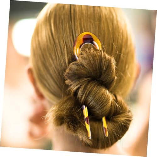 Healeved 3 Pieces Leopard Print U-shaped Hair Pins Hair Forks Resin Double Prong for Women Wedding Updo and Daily Styling