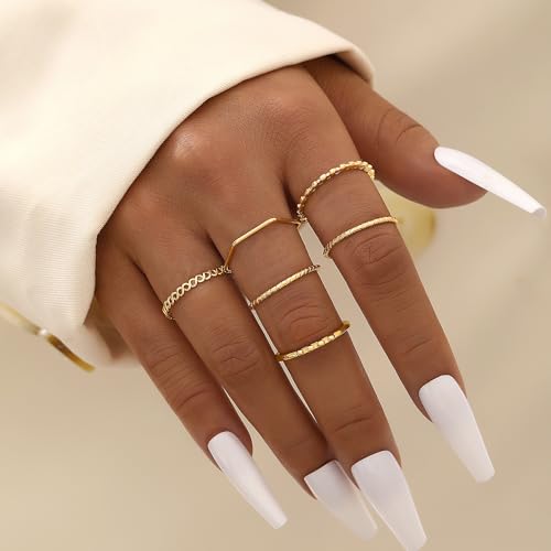 FAXHION 24-60 Pcs Gold Stackable Rings for Women, Knuckle Rings Chunky Gold Ring Set Dainty Stacking Cute Rings, Multiple Sizes Cute Jewelry Set Gift - style: Gold-21 Pcs