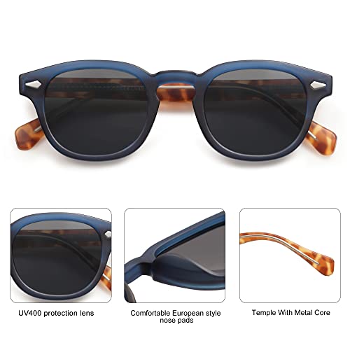 SOJOS Retro Small Round Sunglasses for Men Women Trendy Circle Style UV400 Lenses Unisex Sun Glasses SJ2251 - color: Matte Dark Blue/Grey