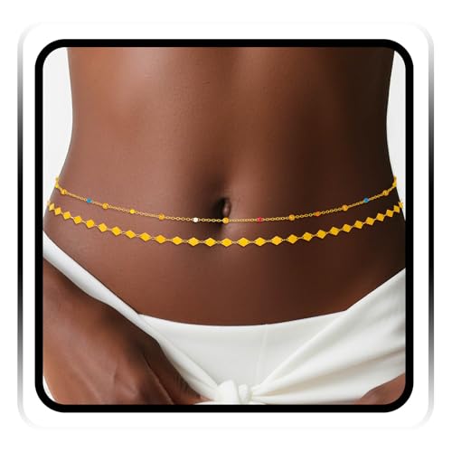 Waist Chain Silver Star Belly Chains Gold Beads Women Crystal Sequins Body Jewelry for Pants and Swimsuits - style: gold-sequin