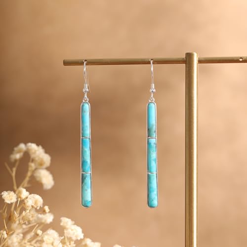Turquoise Earrings for Women 925 Sterling Silver Gemstones Dangle Earrings Bohemian Style Statement Bar Earrings Dangle Earrings for Women Earrings Valentines Gifts - color: Blue