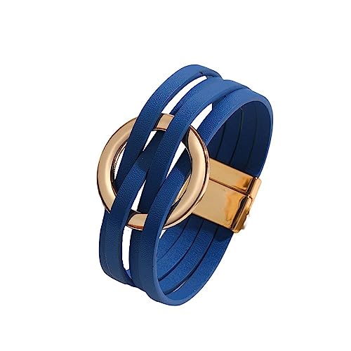 Fuqimanman2020 Circle Charm Leather Wrap Bracelet Boho Handmade Layered Cuff Bracelets for Women Teen Bohemian Multi Strand Bangle Bracelets Holiday Jewelry - color: blue