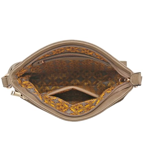 ALYSSA Triple Zip Pocket Large Crossbody Bag - color: Travertine