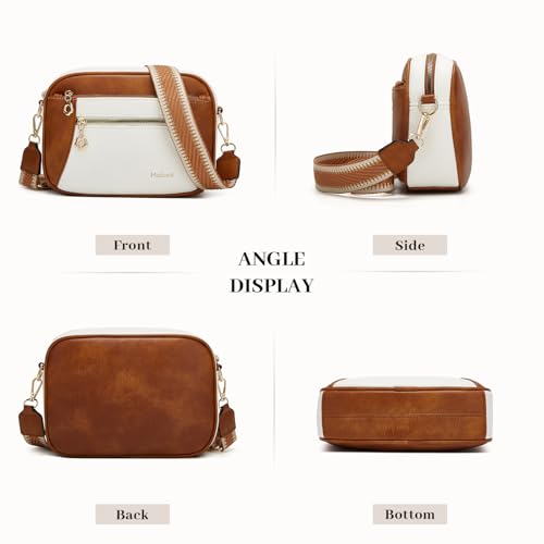 Crossbody Purse for Women Small Crossbody Bags Trendy Vegan Leather with Adjustable Shoulder Straps Gift for Mother Wife Mom - color: Brown With Beige Minimalism Upgrade