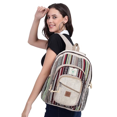 Natural Handmade Large Multi Pocket Hemp Nepal Backpack - size: Large