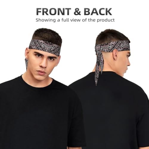 Sports Tie Headband Bandana Running Athletic Sweat Band Elastic Adjustable Sport Head Tie for Men Women Head Ties Ninja Tie Headbands Tennis Sweatbands Soccer Basketball Teams Running Head Band - color: black print