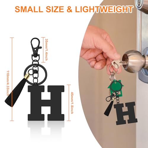 Oubaka Initial Monogram A-Z Keychain for Women, Cute Initial Letter Keychain with Tassel for Handbag Car Key Bag Keyring - color: Black-h