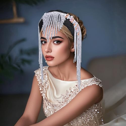Luxury Crystal Rhinestone Headband,Bridal Wedding Hair Accessory Handmade Bohemian Style Hair Crown Wide Brimmed Headwear Ethnic Style Wedding Accessories for Anniversary Celebration Dance Party