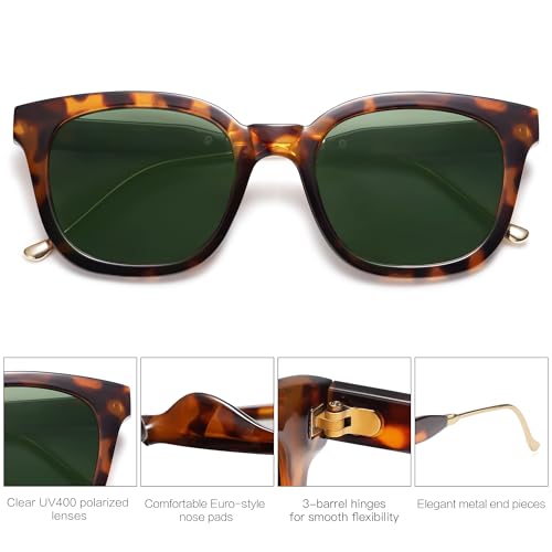 SOJOS Classic Square Polarized Sunglasses Womens Mens Retro Trendy UV400 Sunnies SJ2050 - color: Dark Tortoise/Green