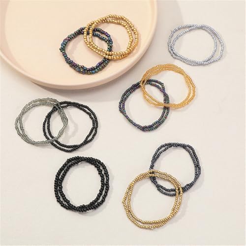 Fuqimanman2020 18Pcs Boho Stackable Beaded Bracelets for Women Colorful Handmade Multilayered Rice Beads Anklets Set Summer Beach Bohemian Jewelry Gift - color: Style 2 Black