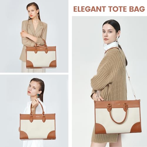 LOVEVOOK Laptop Bag for Women 15.6 lnch,Waterproof Laptops Tote Bags for Womens,Professional Work Bags for Women with Cup Holder,Large Laptop Purse Computer Briefcase Office Teacher Clutch Bag,2 PCS - color: Beige - Yellowish Brown, size: 15.6 Inch