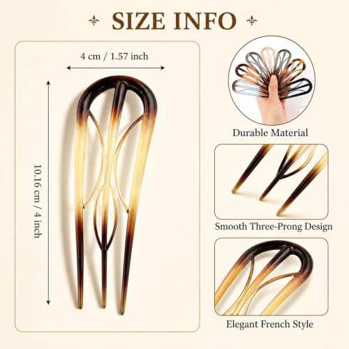 French Hair Pins for Women - 8 PCS Large U-Shaped Hair Forks with Internal Teeth, Strong Hold for Thick & Thin Hair, Effortless French Twists, Updos, Buns & Chignons, Hairstyle Accessories