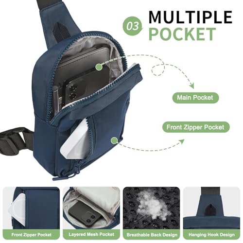 Mini Sling Bag for Men and Women, 7.5 Inch Small Anti Theft Crossbody Sling Backpack Nylon Chest Bag Fanny Pack for Travel Running Hiking (Dark Blue) - color: Dark Blue