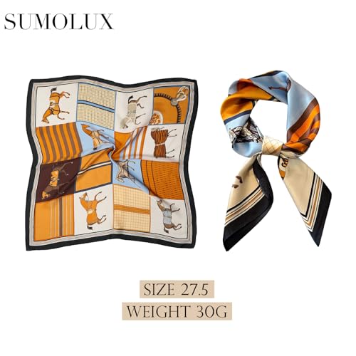 Sumolux Head Hair Scarf for Women Like Satin Silk Scarf Bandana Hair Wrapping Night Large Square Scarves 27.5" - color: Blue Horse