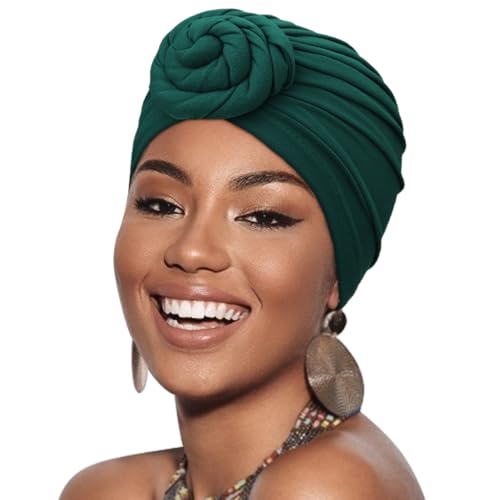 African Women Turban Caps Pre-Tied Twisted Turbans Head Scarf for Women Hair Wraps Cover Beanie Cancer Chemo Headwear - color: 1 Pack Twisted Braid: Green