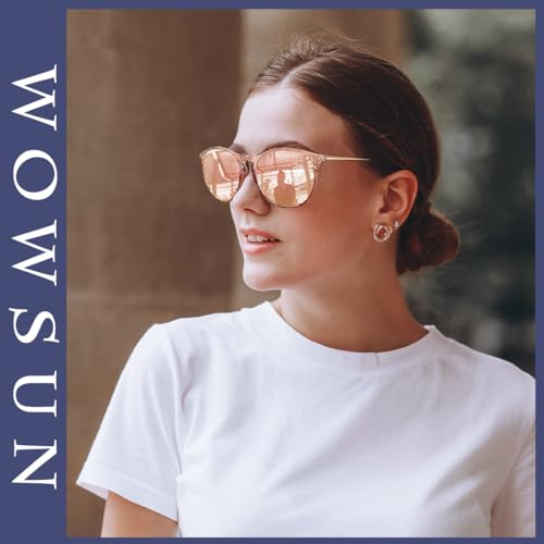 WOWSUN Retro Polarized Sunglasses Womens Trendy Round Classic Glasses - color: 3 Pack: Black+champagne Lens+clear Frame Pink Lens