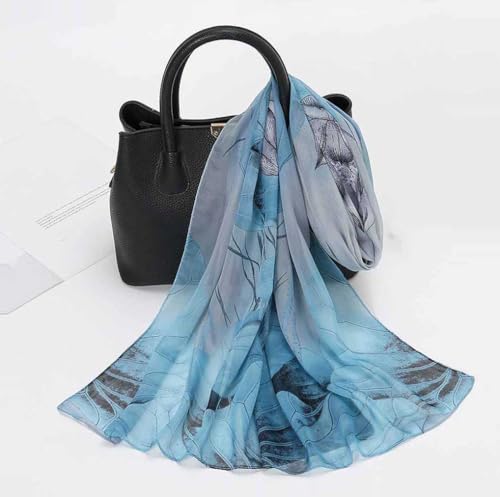 Xyueanlo Women's Chiffon Scarf Lightweight Scarves Fashion Elegant Floral Print Scarfs Shawls - color: Lotus Light Blue