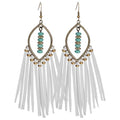 Long Bohemian Fringe Leather Earrrings Handmade Tassel Earrings with Turquoise Christmas Long Dangle Earrings for Women rodeo jewelry - color: 7