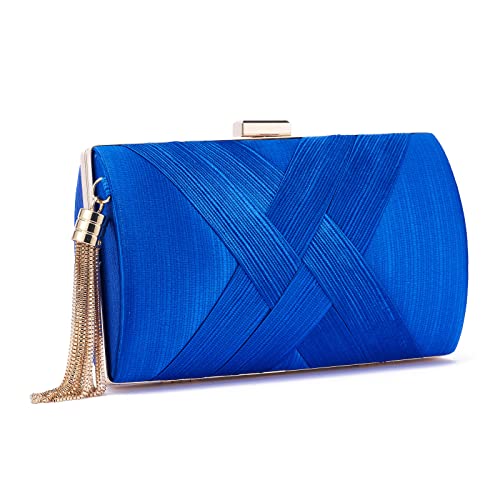 Women Clutch Bag Evening bag Fringed Evening Handbag,Lady Party Wedding Clutch Purse Chain Shoulder Cross Body Bag - color: Blue