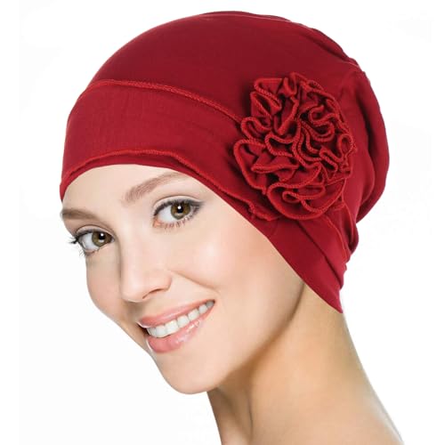 Headwrap Turbans for Women - Twist Soft Floral Solid Caps Pre Tied Chemo Beanies Headwear Hat for Cancer - color: Red