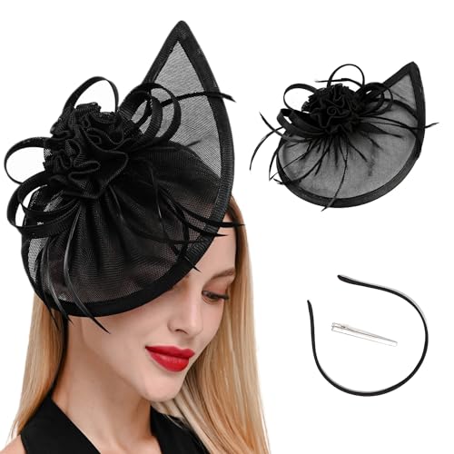 dressfan Fascinator Hat Headpiece Womens Vintage 20s 50s Headband for Derby/Wedding/Cocktail/Wedding/Tea Party - color: Black