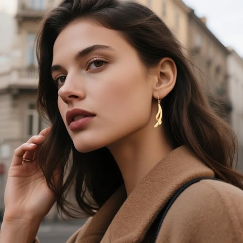 ALEXCRAFT Twisted Silver Dangle Earrings, Hypoallergenic Elegant Lightweight 14k Gold Plated Long Brushed Twisted Tassel Dangling Drop Leverback Earrings for Women Trendy Statement Jewelry in Box - color: Brushed_Gold