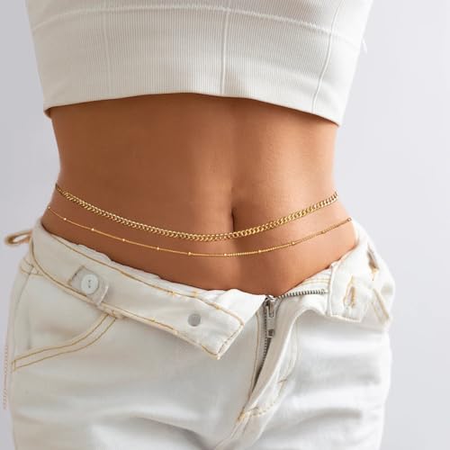 VIROMY Waist Chains for Women 18K Gold/Silver Plated Body Chains for the Waist Gold Adjustable Bikini Belly Chain Jewelry