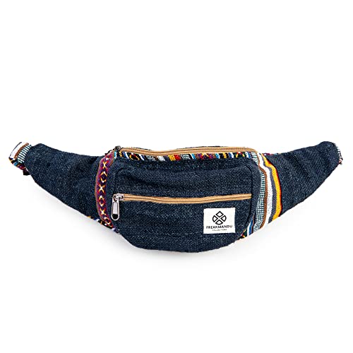 Freakmandu Eco-Friendly Boho Hippie Style Hemp Fanny Pack Blue Hip Waist Bag for Hiking Running Jogging (Azure) - color: Azure
