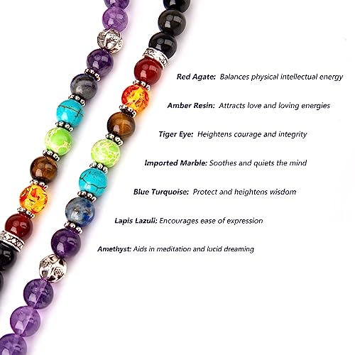 108 Mala Beads Necklace 7 Chakra Buddhist Prayer Beaded Bracelet Tree of Life Pendant Stone Yoga Necklace - color: Amethyst-Obsidian