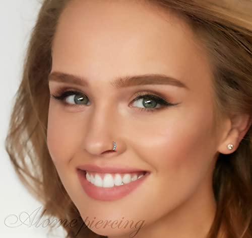 925 Sterling Silver & 14K Gold Filled Nose Ring Hoop Handmade Piercing Jewelry For Women - 24 Gauge 2mm,7mm Tiny Nose Ring with Opal - Gift Ready - color: 5 silver beads