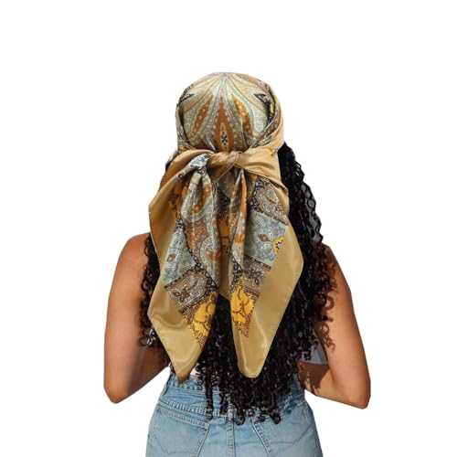 Large Square Head Satin Scarf Silk Feeling Hair Scarf 35"Head Scarves Bandana for Women Headscarfs for Women's Hair - color: C1-camel