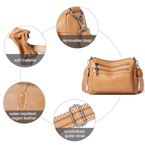 Bluome Crossbody Purses for Women, Medium Large Faux Leather Crossbody Bags Lightweight Sling Bag Shoulder Handbags - color: Camel, size: Medium 7L