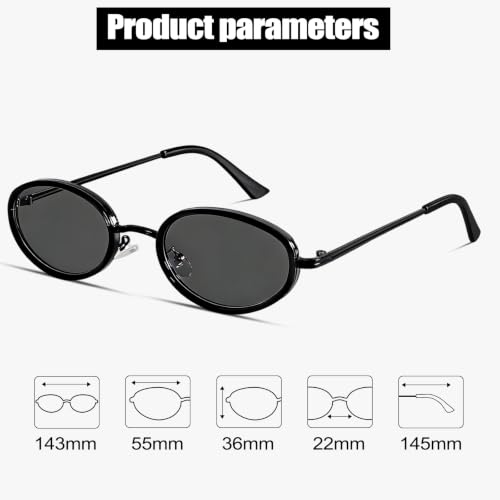 boten Retro Oval Sunglasses for Women 90s Small Gold Frame Sun Glasses Lightweight Cute Chic Sunnies - color: Black Frame-grey Lens