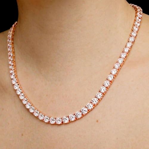 Savlano 18K Gold Plated Cubic Zirconia Round 4.5MM Classic Tennis 18 Inches Chain Necklace For Women & Men Comes With a Gift Box - color: Rose Gold