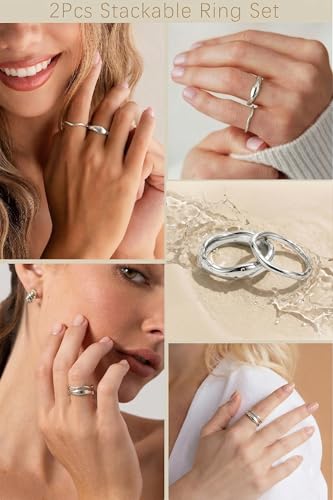 Gold Rings for Women Men Non Tarnish, Waterproof Chunky 14K Gold Plated Dainty Stackable Rings Trendy Statement Pinky Thumb Rings Engagement Eternity Wedding Band Ring Stacking Gold Jewelry Size 3 4 5 6 7 8 9 10 11 - color: Silver, size: 11.5