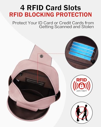 FADEON Large Sling Bag for Women, Leather Crossbody Purse Designer Anti Theft Sling Backpack, RFID Fanny Packs for Travel - color: Pink Retro Style