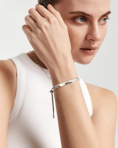 WOWORAMA Adjustable Slider Bracelets for Women Bar Friendship Bangle Bracelet for Women Gold/White Gold/Rose Gold Bolo Bracelet - color: Polished Bar-silver-tone