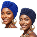 African Women Turban Caps Pre-Tied Twisted Turbans Head Scarf for Women Hair Wraps Cover Beanie Cancer Chemo Headwear - color: 2 Pack Twisted Braid: Floral (Blue/Navy Blue)